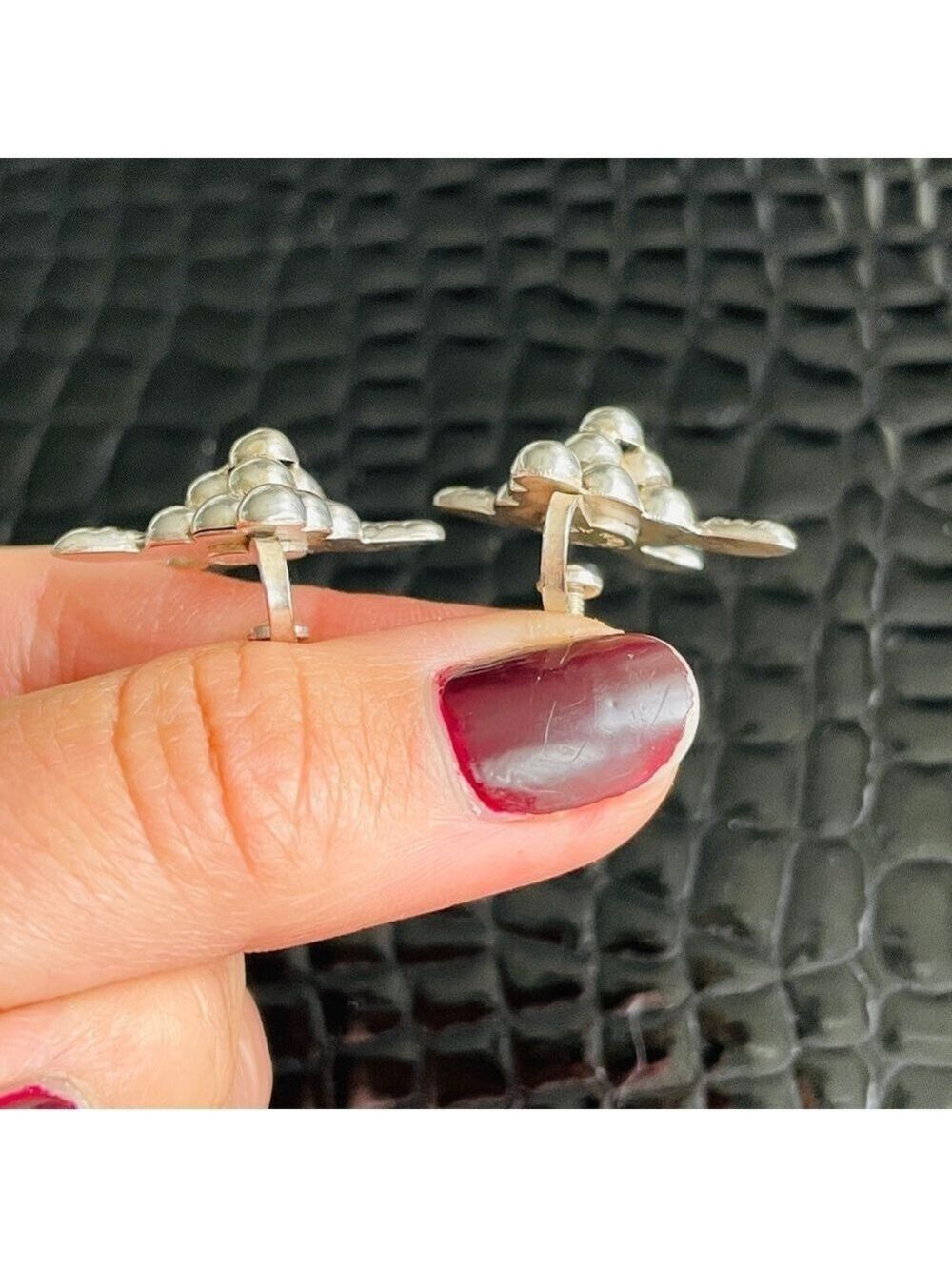 Antique Old Mexico Grape Cluster Puffy Sterling Silver Screw Clip Earrin… - Picture 6 of 9